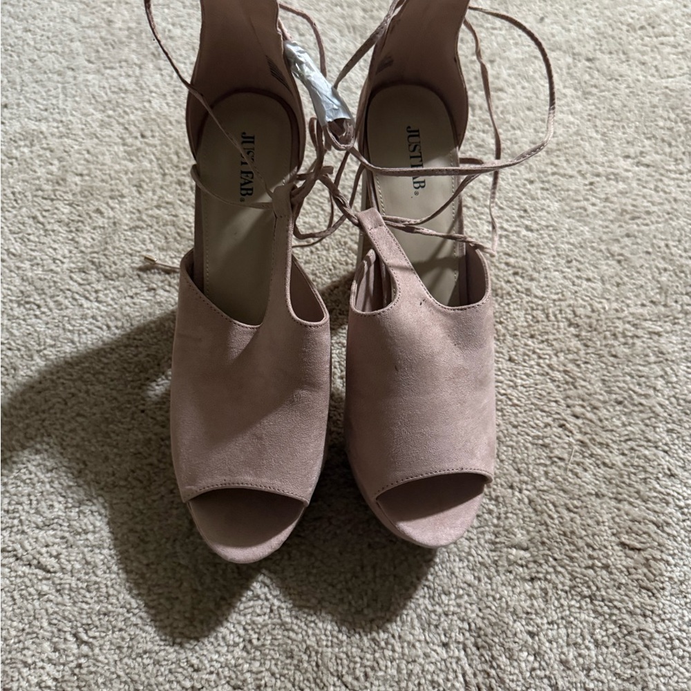 JustFab Women's Pink Peep Toe Heels